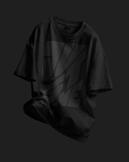 JustMe Graphic Terry Oversized T-Shirt (All Black)