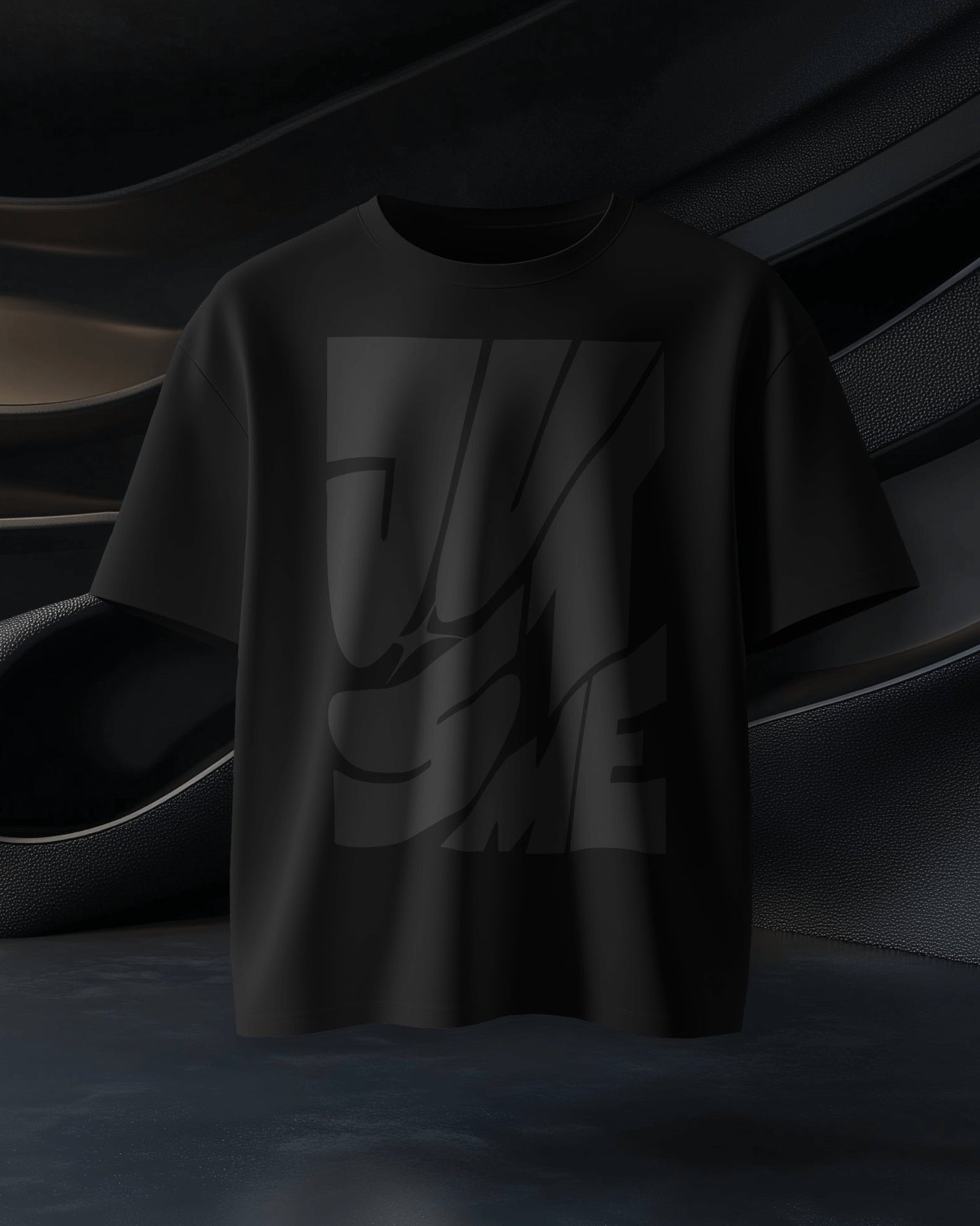 JustMe Graphic Terry Oversized T-Shirt (All Black)