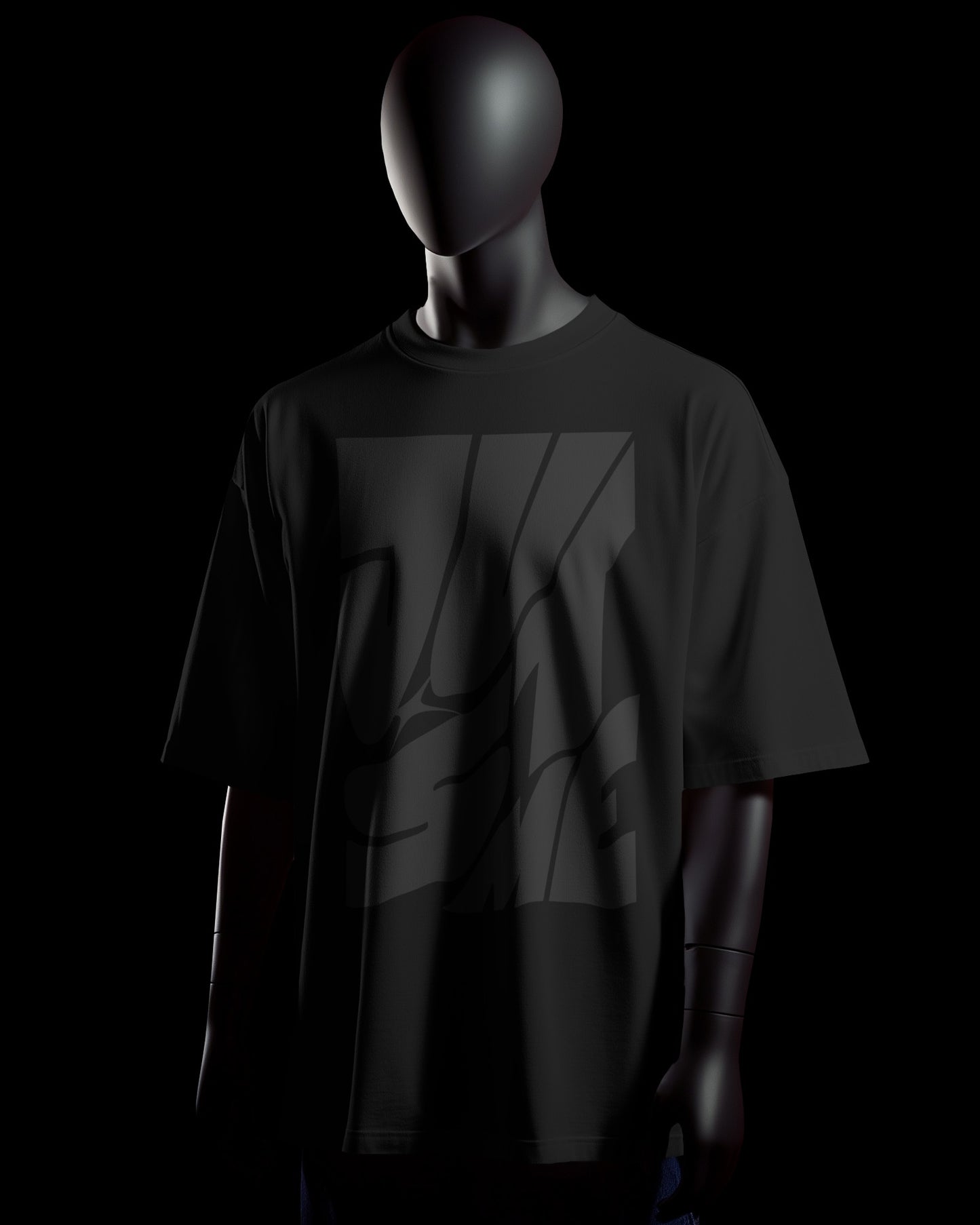JustMe Graphic Terry Oversized T-Shirt (All Black)