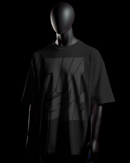 JustMe Graphic Terry Oversized T-Shirt (All Black)