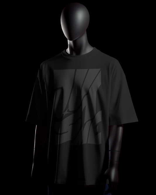 JustMe Graphic Terry Oversized T-Shirt (All Black)